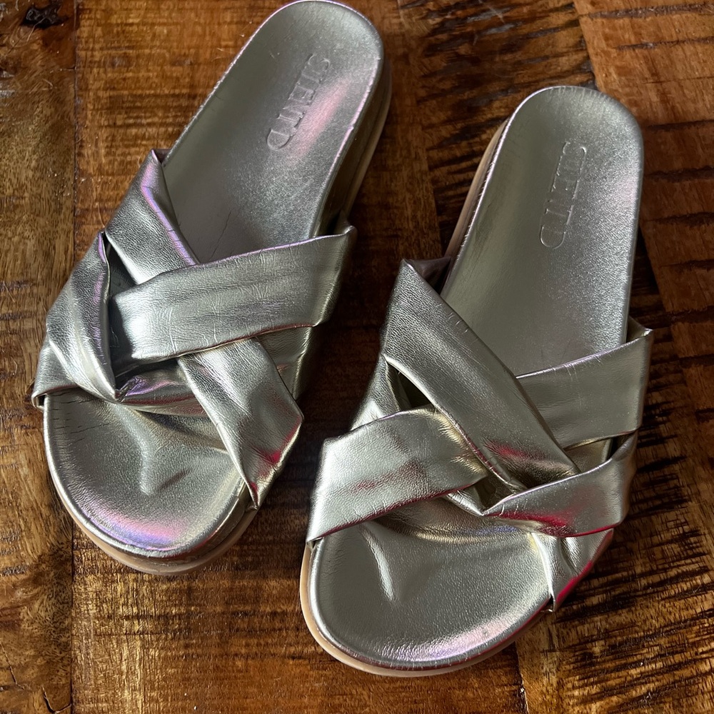 Silent D gold flats (size 6.5) pre-worn.